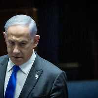 Le Premier ministre Benjamin Netanyahu, à la Knesset, Jérusalem, le 7 février 2024. (Crédit : Yonatan Sindel/Flash90)