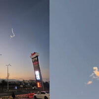 Des images d'Eilat montrant l'interception d'un missile au-dessus de la mer Rouge, le 22 février 2024. (Crédit : X ; utilisée conformément à l'article 27a de la loi sur les droits d'auteur)