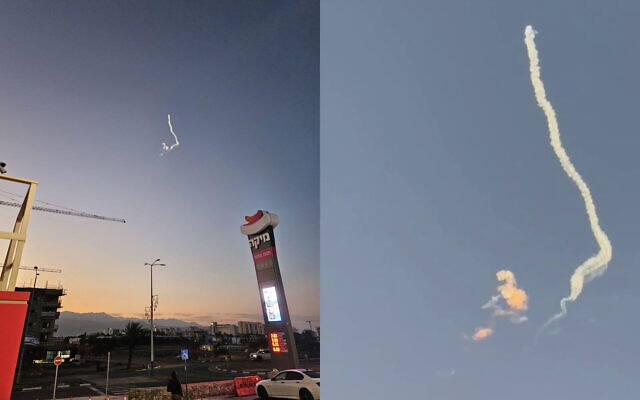 Des images d'Eilat montrant l'interception d'un missile au-dessus de la mer Rouge, le 22 février 2024. (Crédit : X ; utilisée conformément à l'article 27a de la loi sur les droits d'auteur)