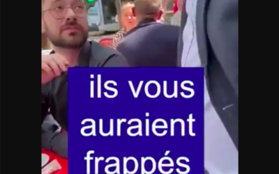 Le député LFI David Guiraud lors d’une altercation avec des manifestants contre l’antisémitisme, à Paris, le 4 juin 2024. (Crédit : capture d’écran Twitter)