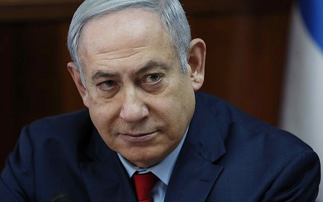 Le Premier ministre israélien Benjamin Netanyahu présidant la réunion hebdomadaire du cabinet à Jérusalem, dimanche 5 janvier 2020. (Ronen Zvulun / Pool via AP)