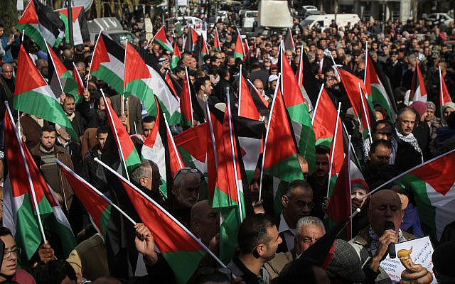 Manifestation dans la ville de Naplouse, en Cisjordanie, le 19 janvier 2017. Photo de Nasser Ishtayeh/Flash90