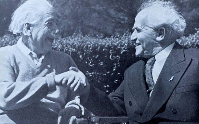 Photograph of Prime Minister of Israel, David Ben-Gurion (1886-1973) meeting with Albert Einstein (1879-1955) at Princeton University, New Jersey. Dated 20th Century. (Photo by: Universal History Archive/ Universal Images Group via Getty Images)