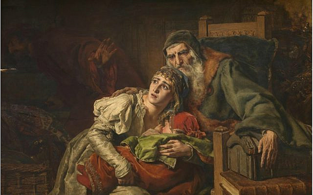 Les Juifs au Moyen Âge (1890). Huile sur panneau de Karel Ooms (1845–1900), 
Musée royal des Beaux-Arts d'Anvers,  Belgique. (Crédit : domaine public)