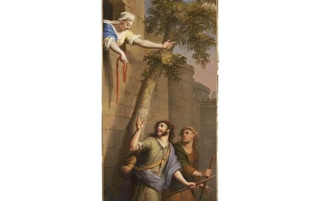 Rahav aidant les deux espions de Josué par Elias van Nijmegen[1731]. (Domaine public)
