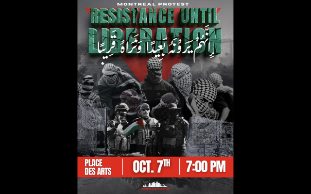 Annonce de la manifestation du groupe pro-Hamas Montreal4Palestine pour le 7 octobre 2025.