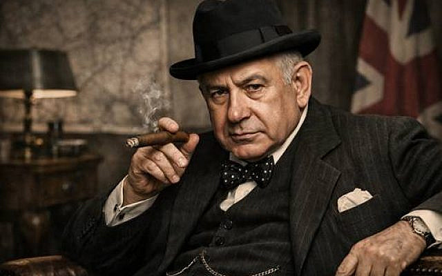 Benjamin Netanyahu sous l'apparence de Winston Churchill. (Crédit : Chat GPT)