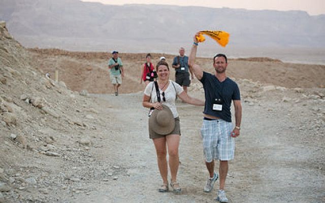 Kristen and Dan Friedman showed Pittsburgh pride after walking down Masada (Yosef Adest photo)