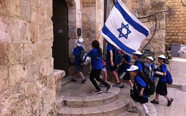 Israeli schoolchildren on the steps to King David's tomb.