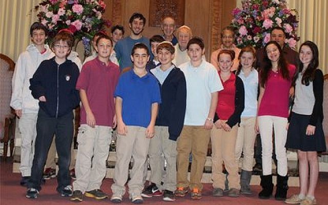 Students of Community Day School, pictured here with members of Tree of Life*Or L’Simcha, regularly make minyans at TOL*OLS and at Beth Shalom.