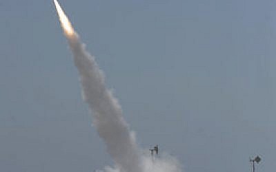 The Iron Dome missile defense system launches an intercepting missile near the Gaza border in southern Israel during the first day of Operation Protective Edge. (Photo by David Buimovitch/Flash90)
