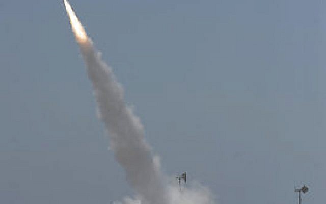 The Iron Dome missile defense system launches an intercepting missile near the Gaza border in southern Israel during the first day of Operation Protective Edge. (Photo by David Buimovitch/Flash90)