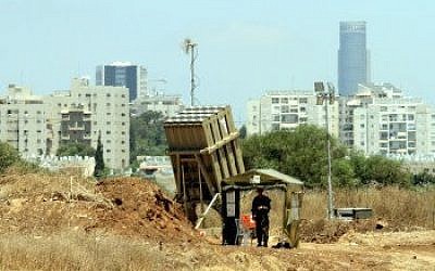 The Iron Dome missile battery is seen near Tel Aviv, on the first day of Operation Protective Edge, July 8, 2014. (Flash 90)