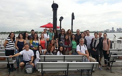 Students of the University of Haifa’s Ruderman Program for American Jewish Studies visit Ellis Island as part of their 10-day U.S. trip.
(Photo provided by Gur Alroey)