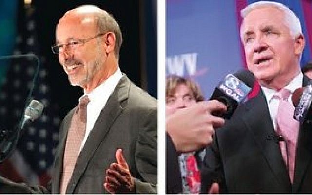 As Election Day nears, it appears Pennsylvania Gov. Tom Corbett (right) is facing an uphill battle against Democratic challenger Tom Wolf. (Photos by Mark Makela/Reuters/Newscom)