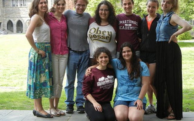 The Hillel student board at Swarthmore College in 2013-14, when Swarthmore became the site of the nation’s first Open Hillel. 
Photo provided by Sarah Revesz