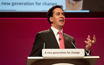 Ahead of the British election, Labour Party leader Ed Miliband (above), who is Jewish, has drawn criticism from his own religious community for his party’s support of a Palestinian state. The Conservative Party’s David Cameron (below) is the current prime minister. (Miliband photo provided by Ed Miliband. Cameron photo via Wikipedia)