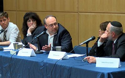From left: Mordechai Levovitz, executive director of JQY; Naomi Mark, community psychotherapist; Rabbi Nathaniel Helfgot, chair of the Department of Talmud at SAR High School; Lynn Levy, Yeshiva University professor; and Rabbi Shmuel Goldin, former president of the RCA join together to discuss publicly homosexuality and Orthodoxy. (Photo provided by JQY)