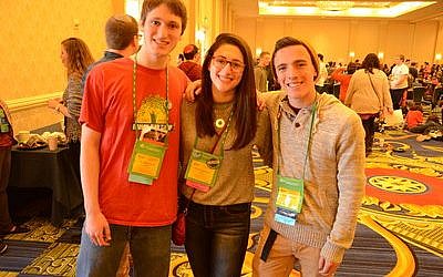 RJ Tabachnick, left, son of Chronicle writer Toby Tabachnick, said the conference was important for strengthening advocacy skills and peer relationships. RJ is with Pittsburghers Tova and Joseph Finkelstein.
(Photo by Daniel Schere)