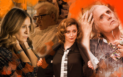 From left: Sarah Jessica Parker, Woody Allen, Rachel Bloom and Jeffrey Tambor all star in fall premieres that Jewish viewers should watch.
Photo montage by Lior Zaltzman