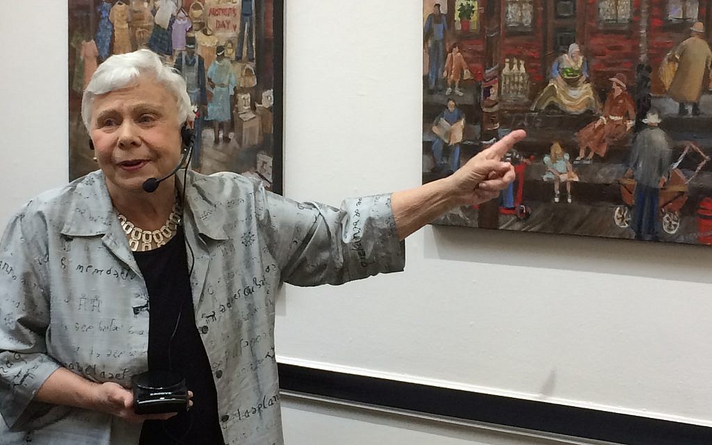 Artist Rochelle Blumenthal talks about her Hill District paintings.
(Photo by Toby Tabachnick)