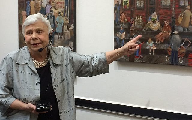 Artist Shelly Blumenfeld talks about her Hill District paintings.(Photo by Toby Tabachnick)