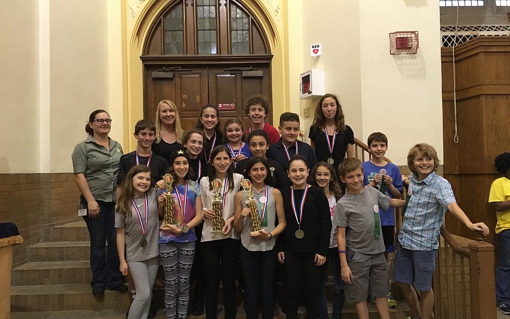 Some of the 50 area Jewish students who participated in the Odyssey of the Mind competition display their awards.
(Photo courtesy of Jennifer Bails)