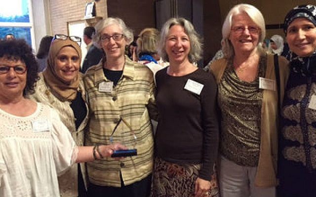 The Jewish Women’s Center was honored on June 11 by the Islamic Center of Pittsburgh. From left: Malke Frank, Julie Webb, Laura Horowitz, Barbara Baumann, Pat Cluss and Niama Elharrak	(Photo by Jeffrey Herman)