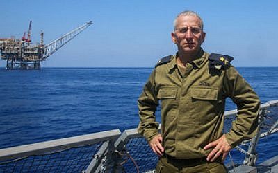 Ram Rothberg, then the head of the Israeli Navy, poses near Israel’s “Yam Tethys” offshore gas rig near the coast of Ashkelon. 	(Photo by Flash90)