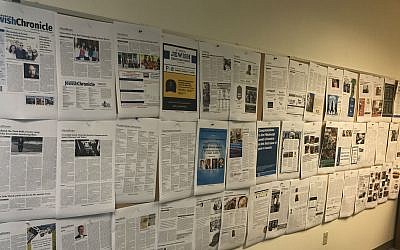 Production of the first edition of the newly relaunched Pittsburgh Jewish Chronicle. (Photo by Jim Busis)