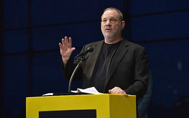 Harvey Weinstein speaking at National Geographic’s Further Front Event at Jazz at Lincoln Center in New York City, April 19, 2017. (Bryan Bedder/Getty Images for National Geographic)