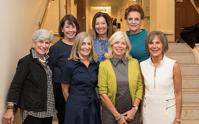 Past and current co-chairs of the Jewish Women's Foundation: front row: Marsha Marcus, Carolyn Hess Abraham, Fern Schwartz; missing Kathy DiBiase, Pat Siger and Hilary Tyson. (Photo courtesy of Judy Greenwald Cohen)
