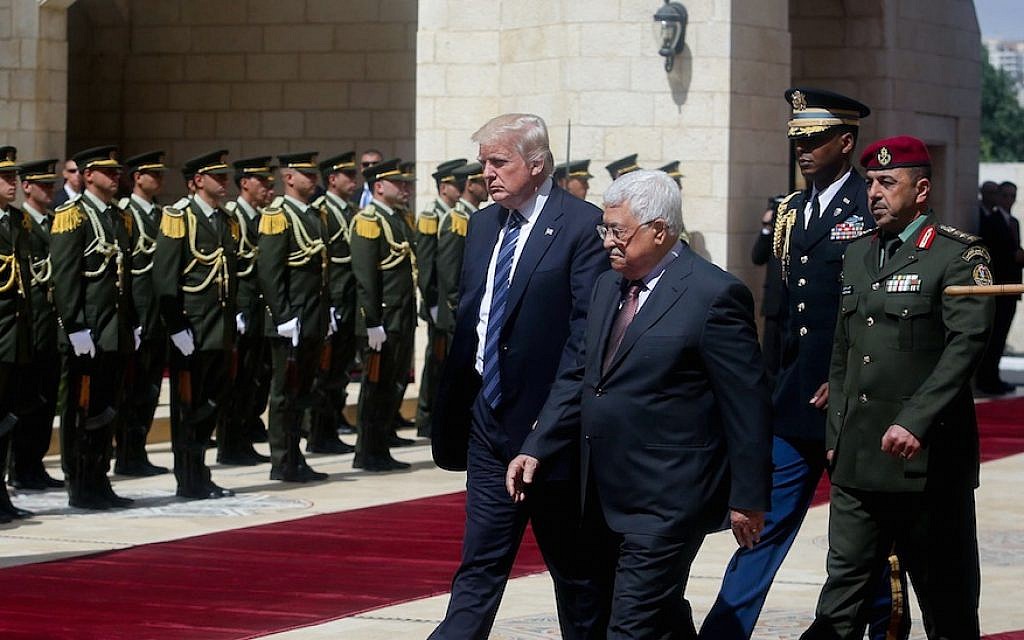 Donald Trump and Palestinian Authority President Mahmoud Abbas in the West Bank city of Bethlehem, May 23, 2017. (Photo courtesy of Flash90)