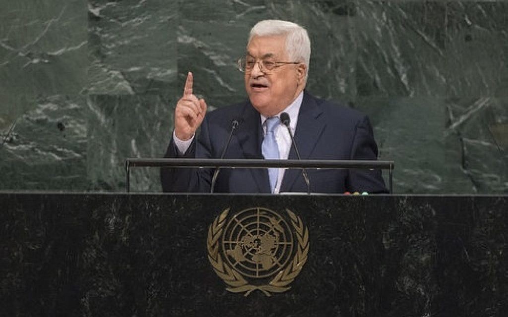 Palestinian Authority President Mahmoud Abbas addresses the general debate of the United Nations General Assembly on Sept. 20, 2017. (Photo by Cia Pak / U.N. Photo)