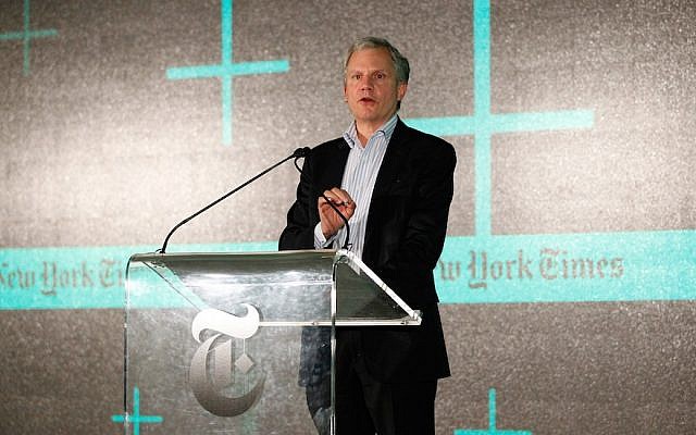 Publisher Arthur Ochs Sulzberger Jr. speaking at The New York Times’ New Work Summit in Half Moon Bay, Calif., Feb. 29, 2016. (Photo by Kimberly White/Getty Images for New York Times)
