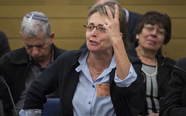 Leah Goldin, mother of late Israeli soldier Hadar Goldin, makes a point at a meeting in the Israeli parliament. (Photo by Hadas Parush/Flash90)