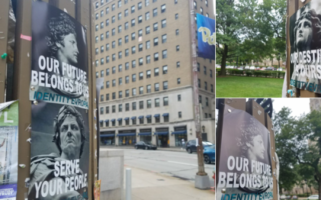 A Twitter photo from the white supremacist group that hung fliers at the University of Pittsburgh campus last summer. (Photo from Twitter)
