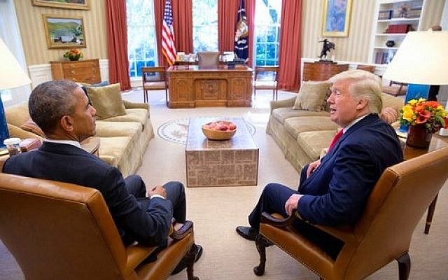 President Barack Obama sits with then President-elect Donald Trump in the Oval Office, Nov. 10, 2016. (Photo from Wikimedia Commons)