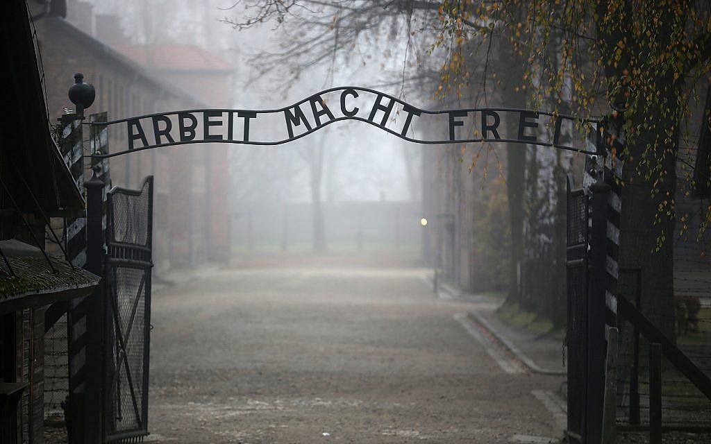 The main gate of the former Auschwitz extermination camp in Oswiecim, Poland. (Photo by Christopher Furlong/Getty Images)