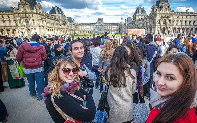 Participants of Russia's Eurostar program gather at the Louvre Museum in Paris. (Photo courtesy of Yachad)