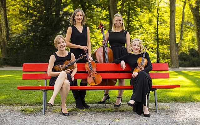 From left: Jennifer Orchard, violin; Tatjana Mead Chamis, viola; Bronwyn Banerdt, cello; and Marta Krechkovsky, violin. (Photo by Todd Rosenburg)
