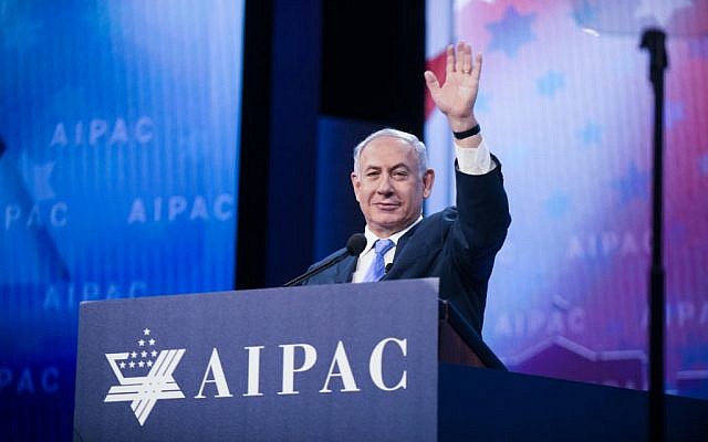 Israeli Prime Minister Benjamin Netanyahu speaking at AIPAC's 2018 conference in March. (Photo courtesy of AIPAC)