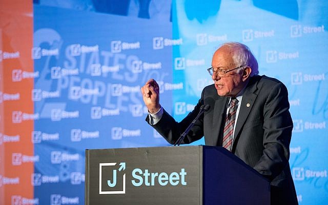 Bernie Sanders speaking at J Street’s conference in Washington D,C., April 16, 2018. (Photo courtesy of J Street)