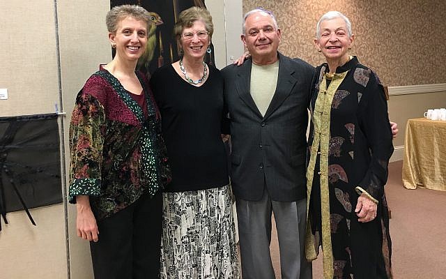 From left: Rabbi Barbara Symons, chairpersons Carol and Bob Gordon and docent Laura Kruger at Temple David’s Art in Residence program. (Photo courtesy of Temple David)