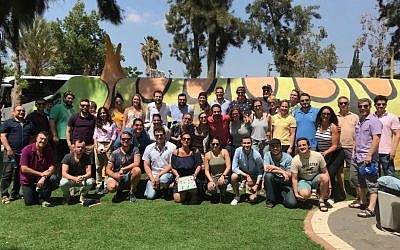 Participants of the Young Jewish Leadership Diplomatic Seminar pose in front of a shelter in Sderot, Israel. (Photo provided)