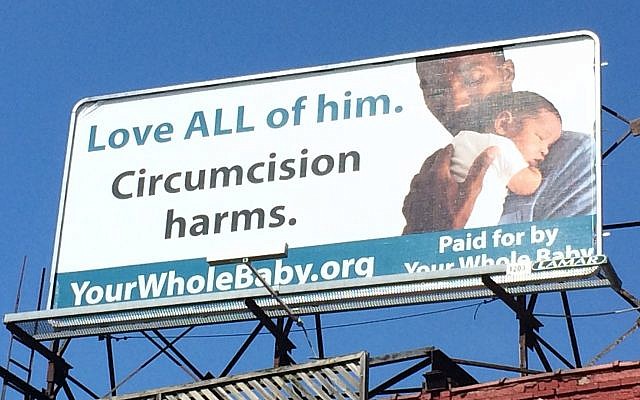 A billboard claiming circumcision causes "harm" installed on Boulevard of the Allies at Bates Street will remain there for one month. (Photo by Toby Tabachnick)