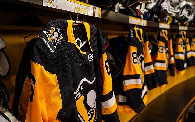 The Penguins wore "Stronger than Hate" patches on their uniforms. (Photo courtesy of the Pittsburgh Penguins)