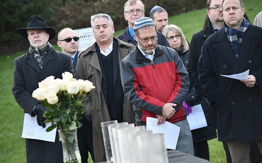 Community Day School created and held a Remembrance Vigil on the morning of Monday, Oct. 30 at the site of the Gary and Nancy Tuckfelt Keeping Tabs: A Holocaust Sculpture. (Photo courtesy of Community Day School)