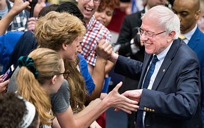 Bernie Sanders greets supporters after addressing the crowd at the Royal Family Life Center in North Charleston, S.C., on March 14. Sanders is the only Democratic candidate to explain why he skipped AIPAC this year.
(Photo by Sean Rayford/Getty Images)