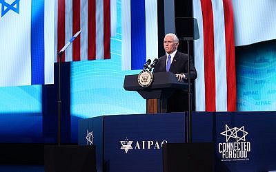 Vice President Mike Pence addresses the AIPAC Policy Conference Monday morning. (Photo courtesy of AIPAC)